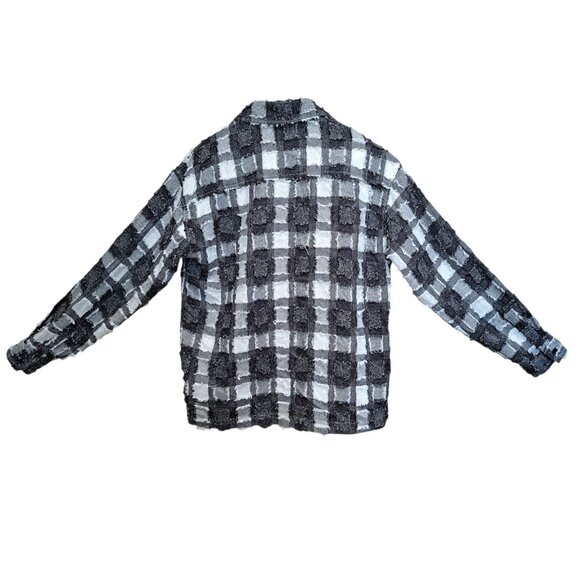 Forever 21 Mens M Textured Plaid Button Down Shirt Black/White Frayed Grunge - Picture 2 of 6